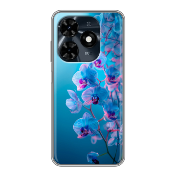 Силиконовый чехол на Tecno Spark 20C с принтом голубые орхидеи Силиконовый чехол на Tecno Spark 20C с принтом голубые орхидеи