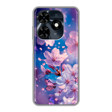 Силиконовый чехол на Tecno Spark 20C с принтом цветы бабочки Силиконовый чехол на Tecno Spark 20C с принтом цветы бабочки