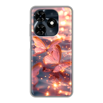 Силиконовый чехол на Tecno Spark 20C с принтом бабочки розовые