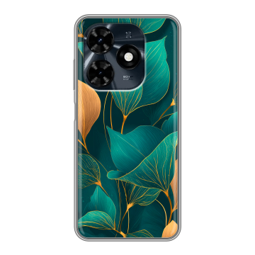 Силиконовый чехол на Tecno Spark 20C с принтом Листья и золото