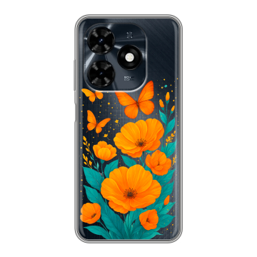 Силиконовый чехол на Tecno Spark 20C с принтом цветы бабочки