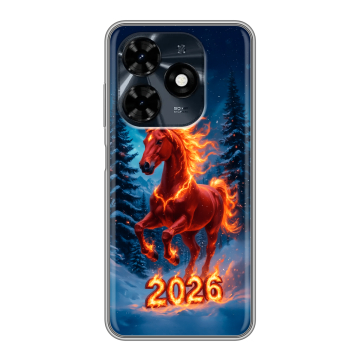 Силиконовый чехол на Tecno Spark 20C с принтом Новый год коня