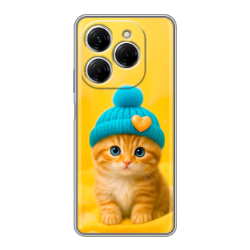 Силиконовый чехол на Tecno Spark 20 Pro с принтом Котенок в шапке