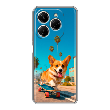 Силиконовый чехол на Tecno Spark 20 Pro с принтом Корги на скейте
