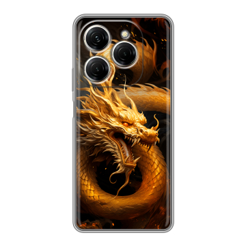 Силиконовый чехол на Tecno Spark 20 Pro с принтом Золотой дракон Силиконовый чехол на Tecno Spark 20 Pro с принтом Золотой дракон