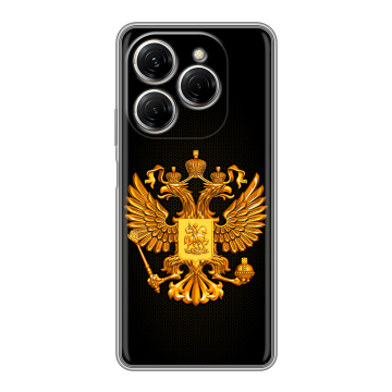 Силиконовый чехол на Tecno Spark 20 Pro с принтом Герб России желтый