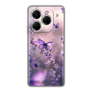 Силиконовый чехол на Tecno Spark 20 Pro с принтом бабочки и лаванда