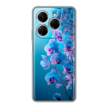 Силиконовый чехол на Tecno Spark 20 Pro с принтом голубые орхидеи
