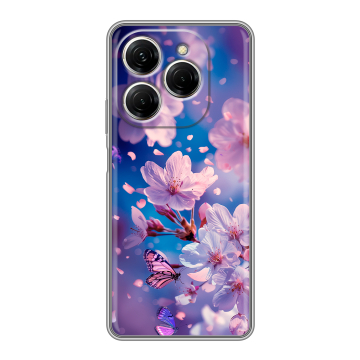 Силиконовый чехол на Tecno Spark 20 Pro с принтом цветы бабочки