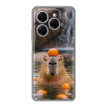 Силиконовый чехол на Tecno Spark 20 Pro с принтом Капибара с апельсином