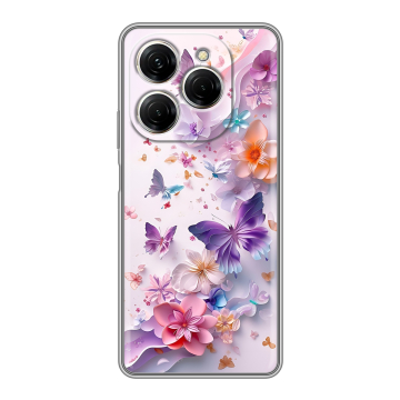 Силиконовый чехол на Tecno Spark 20 Pro с принтом цветы бабочки