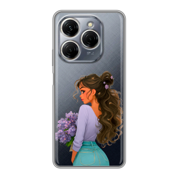 Силиконовый чехол на Tecno Spark 20 Pro с принтом девушка цветы