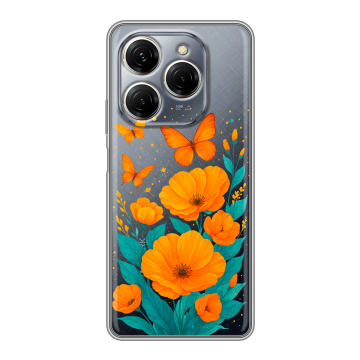 Силиконовый чехол на Tecno Spark 20 Pro с принтом цветы бабочки