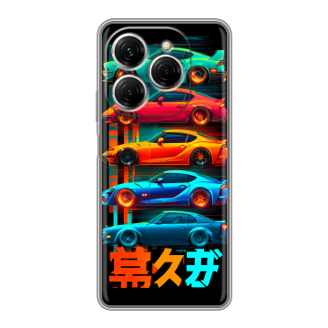 Силиконовый чехол на Tecno Spark 20 Pro с принтом машины тачки
