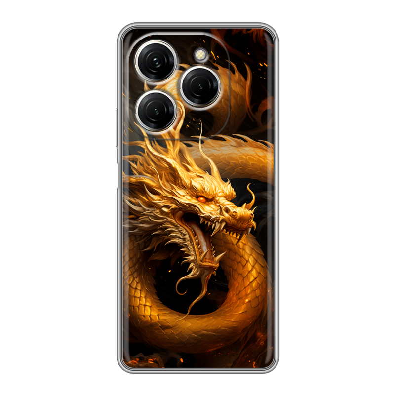 Силиконовый чехол на Tecno Spark 20 Pro с принтом Золотой дракон Силиконовый чехол на Tecno Spark 20 Pro с принтом Золотой дракон