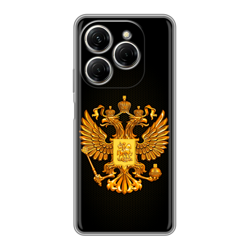 Силиконовый чехол на Tecno Spark 20 Pro с принтом Герб России желтый Силиконовый чехол на Tecno Spark 20 Pro с принтом Герб России желтый