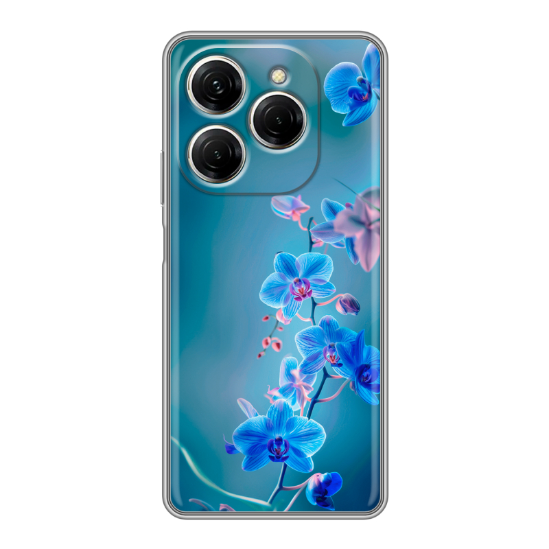 Силиконовый чехол на Tecno Spark 20 Pro с принтом Голубые цветы Силиконовый чехол на Tecno Spark 20 Pro с принтом Голубые цветы