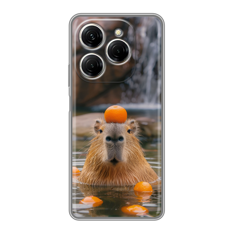 Силиконовый чехол на Tecno Spark 20 Pro с принтом Капибара с апельсином Силиконовый чехол на Tecno Spark 20 Pro с принтом Капибара с апельсином
