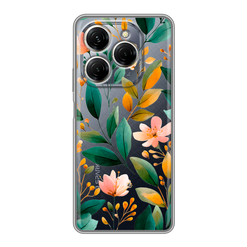 Силиконовый чехол на Tecno Spark 20 Pro с принтом Цветы паттерн Силиконовый чехол на Tecno Spark 20 Pro с принтом Цветы паттерн