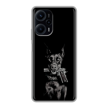 Силиконовый чехол на Xiaomi RedMi Note 12 Turbo с принтом Доберман и пистолет Силиконовый чехол на Xiaomi RedMi Note 12 Turbo с принтом Доберман и пистолет