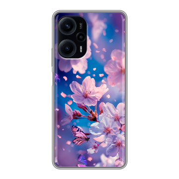 Силиконовый чехол на Xiaomi RedMi Note 12 Turbo с принтом цветы бабочки