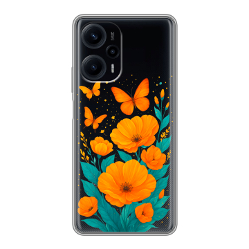 Силиконовый чехол на Xiaomi RedMi Note 12 Turbo с принтом цветы бабочки