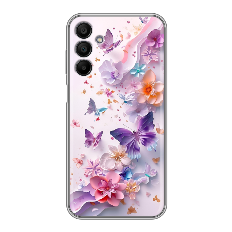 Силиконовый чехол на Samsung Galaxy A15 с принтом цветы бабочки Силиконовый чехол на Samsung Galaxy A15 с принтом цветы бабочки