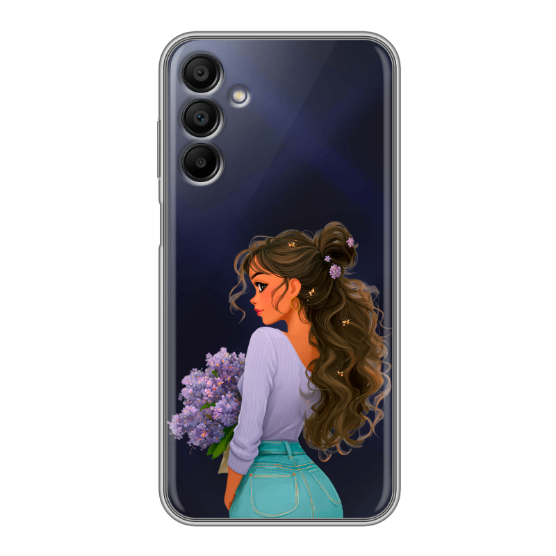 Силиконовый чехол на Samsung Galaxy A15 с принтом девушка цветы Силиконовый чехол на Samsung Galaxy A15 с принтом девушка цветы