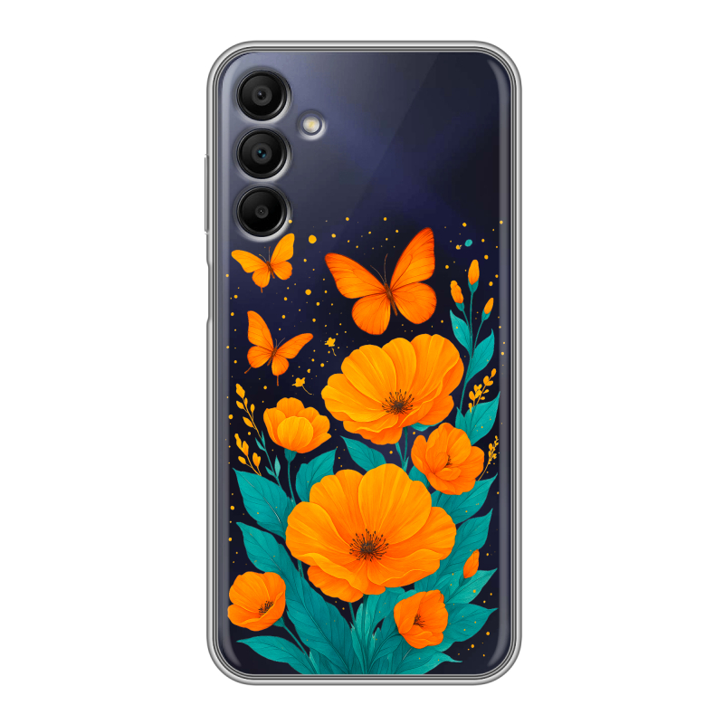 Силиконовый чехол на Samsung Galaxy A15 с принтом цветы бабочки Силиконовый чехол на Samsung Galaxy A15 с принтом цветы бабочки