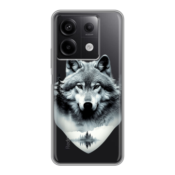 Силиконовый чехол на Xiaomi Redmi Note 13 5G с принтом Волк в лесу Силиконовый чехол на Xiaomi Redmi Note 13 5G с принтом Волк в лесу