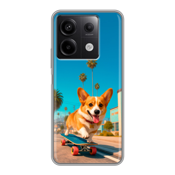 Силиконовый чехол на Xiaomi Redmi Note 13 5G с принтом Корги на скейте Силиконовый чехол на Xiaomi Redmi Note 13 5G с принтом Корги на скейте