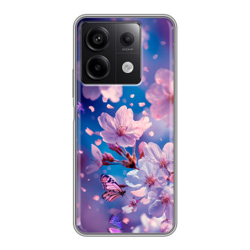 Силиконовый чехол на Xiaomi Redmi Note 13 5G с принтом цветы бабочки Силиконовый чехол на Xiaomi Redmi Note 13 5G с принтом цветы бабочки