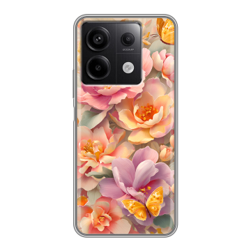 Силиконовый чехол на Xiaomi Redmi Note 13 5G с принтом Цветы и бабочки Силиконовый чехол на Xiaomi Redmi Note 13 5G с принтом Цветы и бабочки