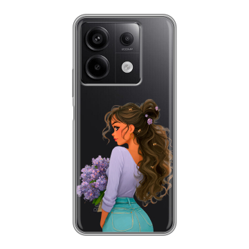 Силиконовый чехол на Xiaomi Redmi Note 13 5G с принтом девушка цветы