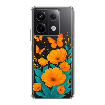 Силиконовый чехол на Xiaomi Redmi Note 13 5G с принтом цветы бабочки