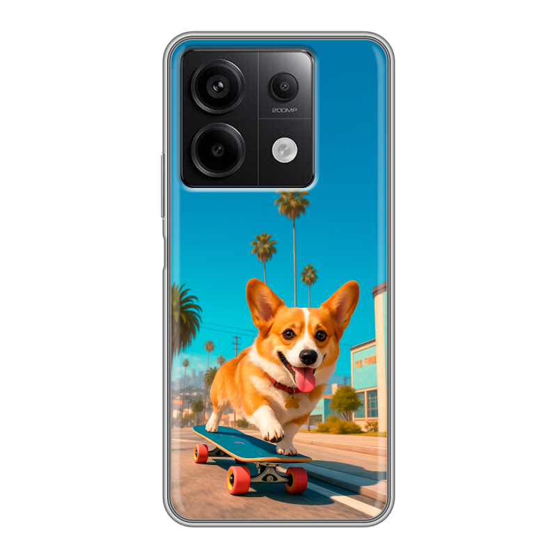 Силиконовый чехол на Xiaomi Redmi Note 13 5G с принтом Корги на скейте Силиконовый чехол на Xiaomi Redmi Note 13 5G с принтом Корги на скейте