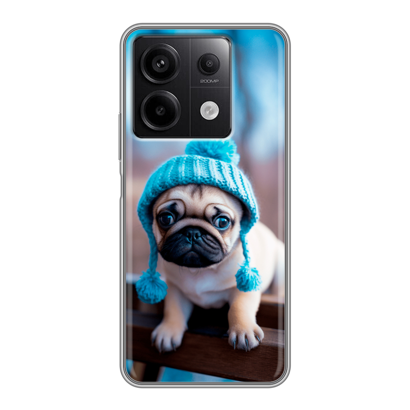 Силиконовый чехол на Xiaomi Redmi Note 13 5G с принтом Мопс в шапке Силиконовый чехол на Xiaomi Redmi Note 13 5G с принтом Мопс в шапке