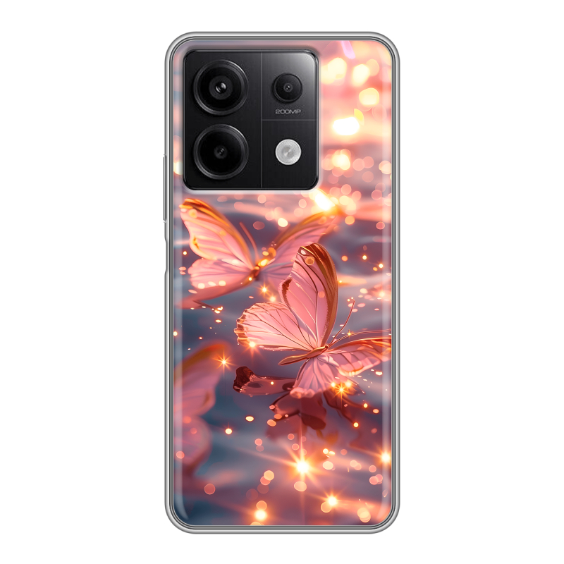 Силиконовый чехол на Xiaomi Redmi Note 13 5G с принтом бабочки розовые Силиконовый чехол на Xiaomi Redmi Note 13 5G с принтом бабочки розовые
