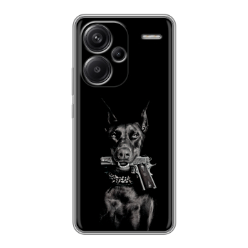 Силиконовый чехол на Xiaomi Redmi Note 13 Pro Plus с принтом Доберман и пистолет