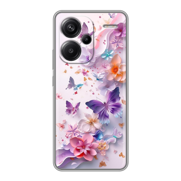 Силиконовый чехол на Xiaomi Redmi Note 13 Pro Plus с принтом цветы бабочки Силиконовый чехол на Xiaomi Redmi Note 13 Pro Plus с принтом цветы бабочки