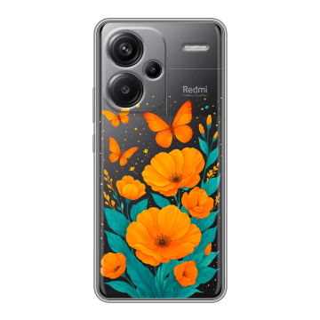Силиконовый чехол на Xiaomi Redmi Note 13 Pro Plus с принтом цветы бабочки Силиконовый чехол на Xiaomi Redmi Note 13 Pro Plus с принтом цветы бабочки