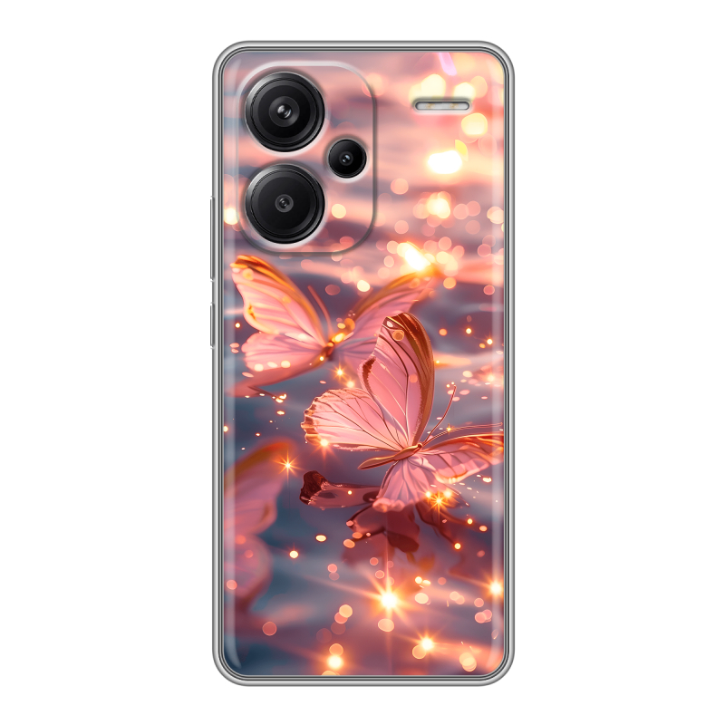Силиконовый чехол на Xiaomi Redmi Note 13 Pro Plus с принтом бабочки розовые Силиконовый чехол на Xiaomi Redmi Note 13 Pro Plus с принтом бабочки розовые