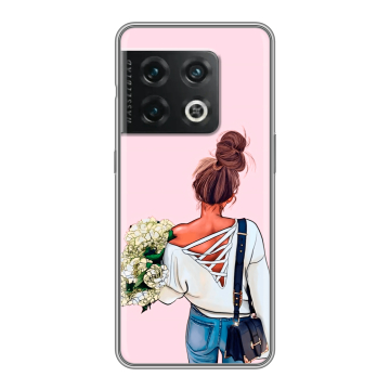 Силиконовый чехол на OnePlus 10 Pro с принтом Девушка и букет Силиконовый чехол на OnePlus 10 Pro с принтом Девушка и букет
