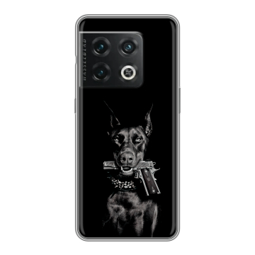 Силиконовый чехол на OnePlus 10 Pro с принтом Доберман и пистолет Силиконовый чехол на OnePlus 10 Pro с принтом Доберман и пистолет