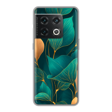 Силиконовый чехол на OnePlus 10 Pro с принтом Листья и золото