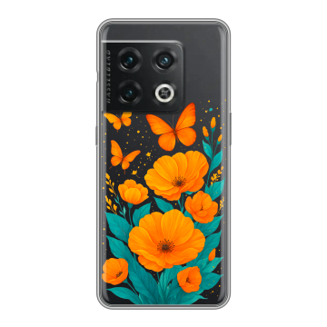 Силиконовый чехол на OnePlus 10 Pro с принтом цветы бабочки