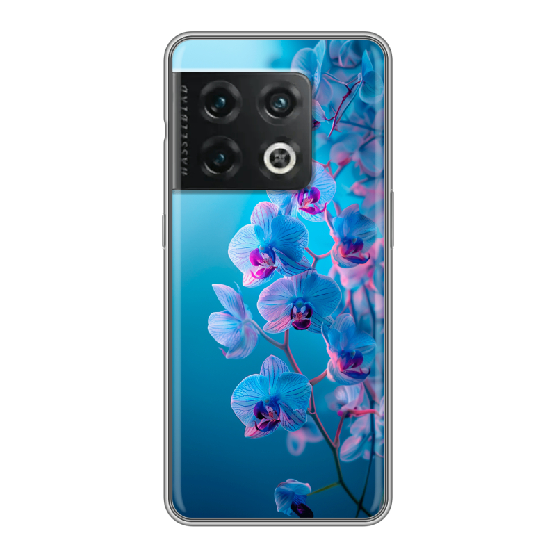 Силиконовый чехол на OnePlus 10 Pro с принтом голубые орхидеи Силиконовый чехол на OnePlus 10 Pro с принтом голубые орхидеи
