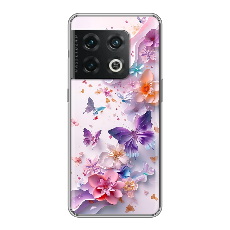 Силиконовый чехол на OnePlus 10 Pro с принтом цветы бабочки Силиконовый чехол на OnePlus 10 Pro с принтом цветы бабочки
