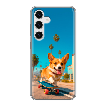 Силиконовый чехол на Samsung Galaxy S24 с принтом Корги на скейте Силиконовый чехол на Samsung Galaxy S24 с принтом Корги на скейте