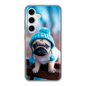Силиконовый чехол на Samsung Galaxy S24 с принтом Мопс в шапке Силиконовый чехол на Samsung Galaxy S24 с принтом Мопс в шапке